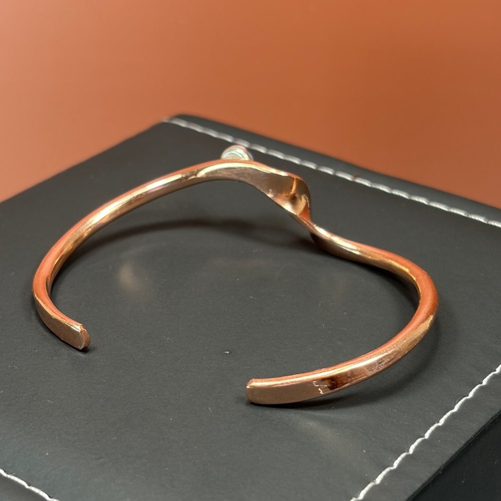 Glen Sandoval Signed-Single Copper & Turquoise Native American Made Cuff - Picture 3 of 9